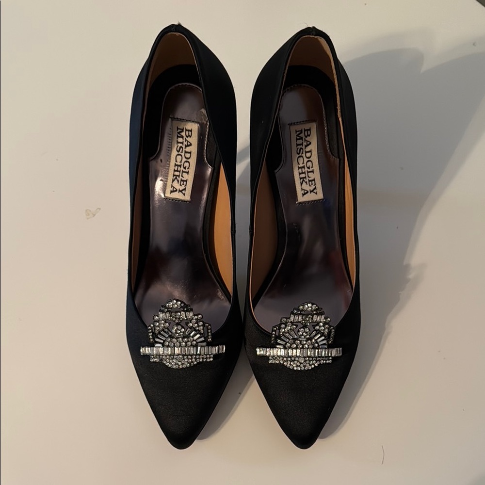 Badgley Mischka Black Stiletto Heels with Embellished Toe